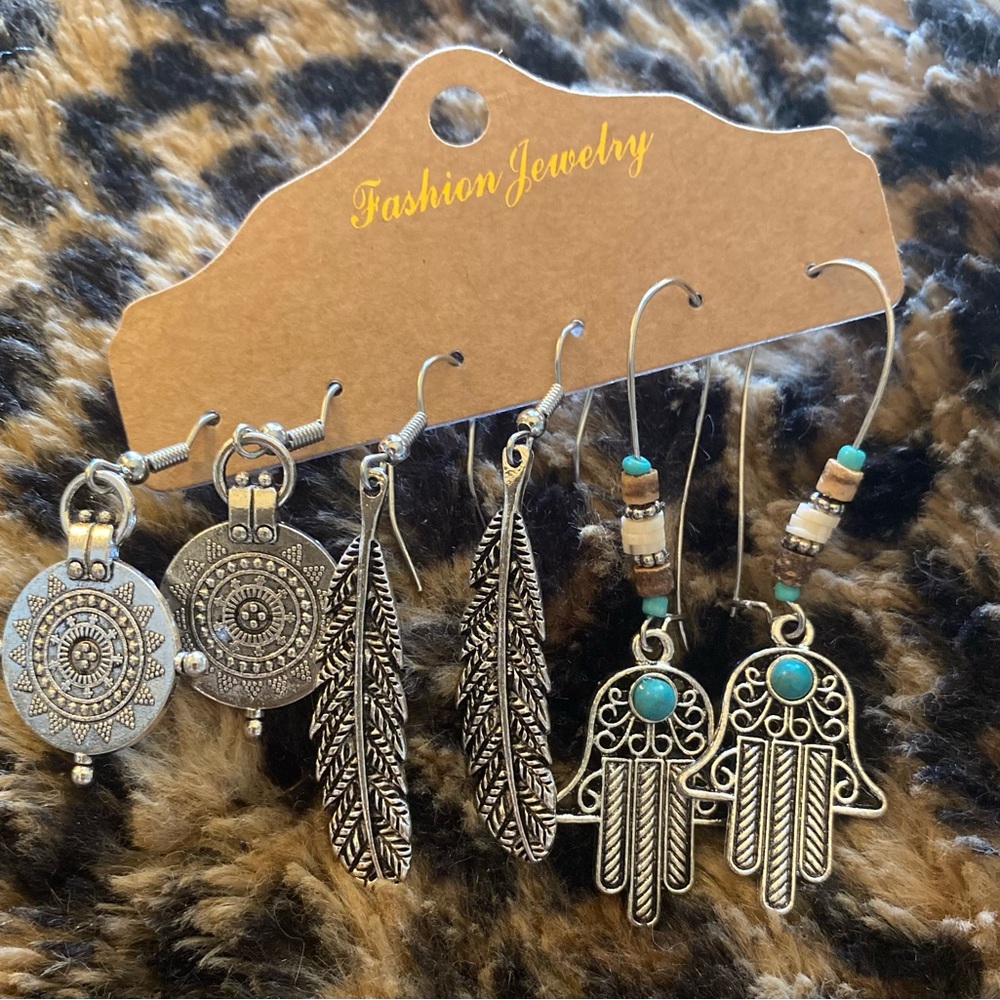 Set of 3 silver tone earrings